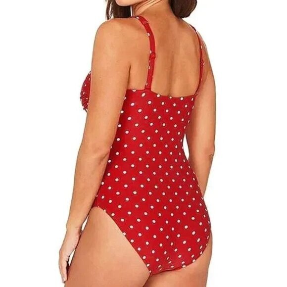 Niptuck Swim Red Polka Dot Swimsuit Joanne Slimming Ruched One Piece Size 8 - Picture 2 of 12